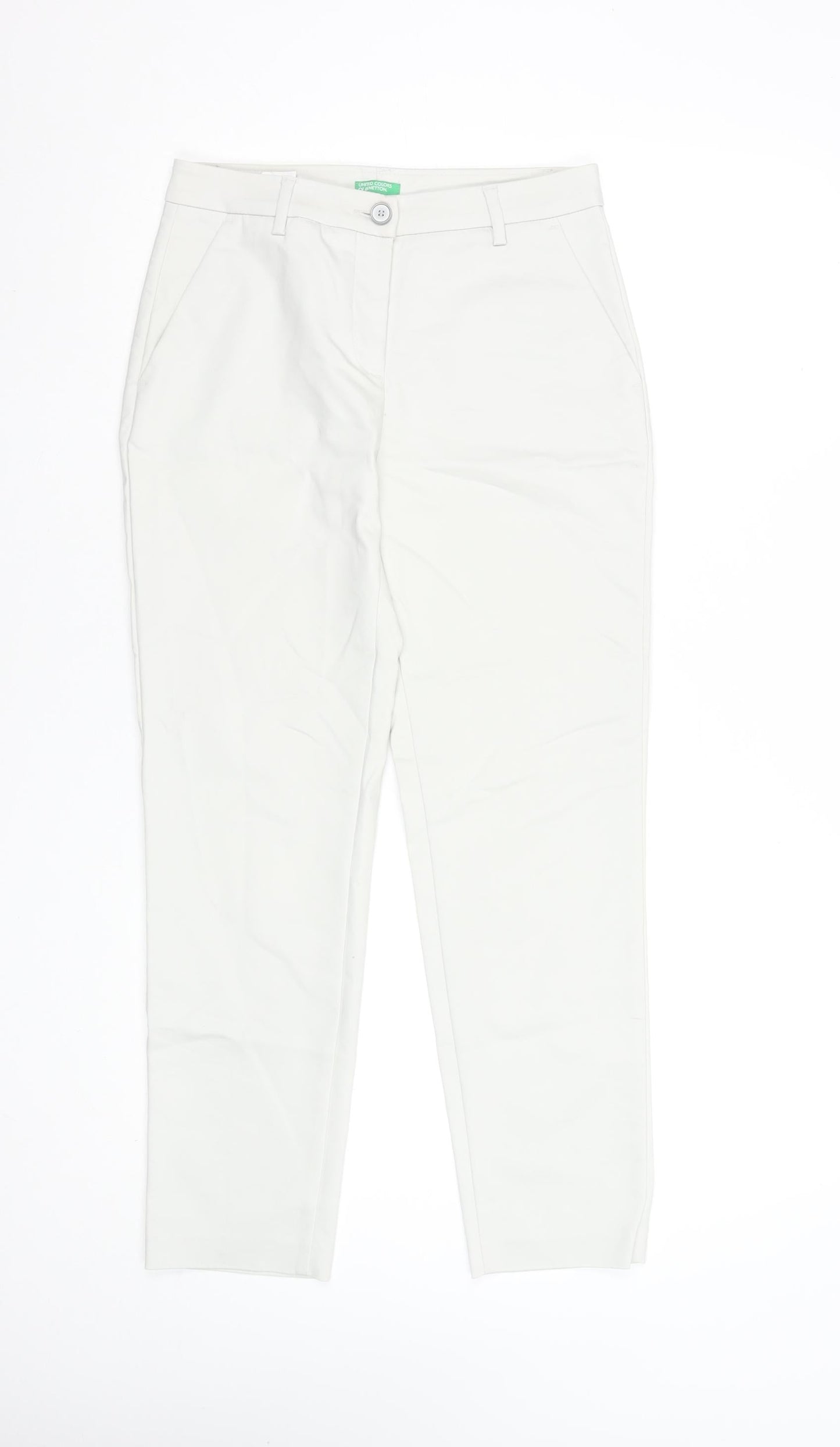 United Colors of Benetton Women White Chino Trousers Size 8 Cotton Blend