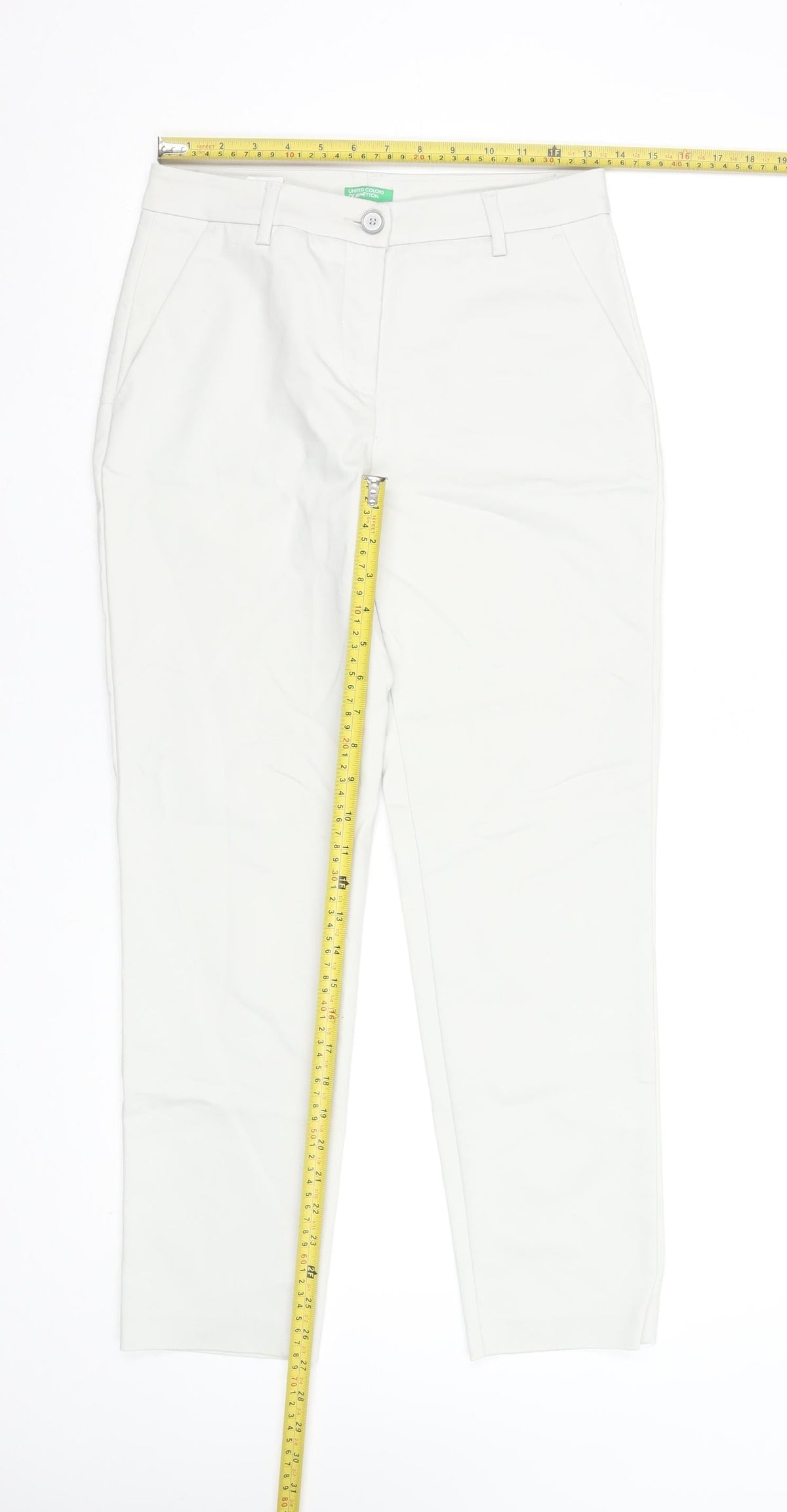 United Colors of Benetton Women White Chino Trousers Size 8 Cotton Blend