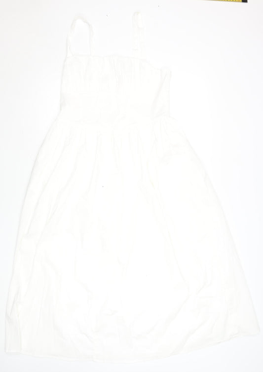 Savida Women White Cotton Fit & Flare Summer Dress Size 12