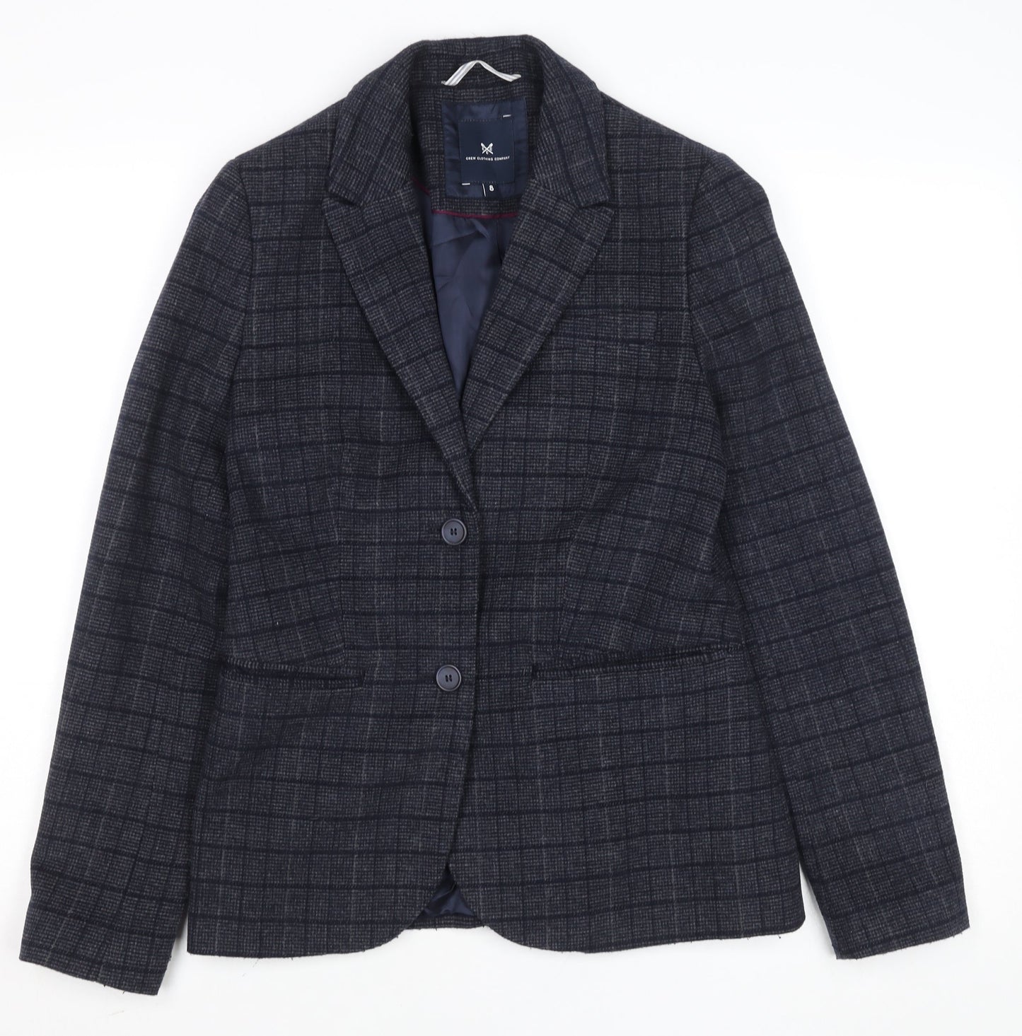 Crew Clothing Company Womens Grey Check Wool Blend Blazer UK 8