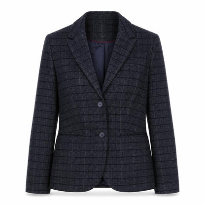 Front view of Crew Clothing women’s grey check wool blend blazer uk 8