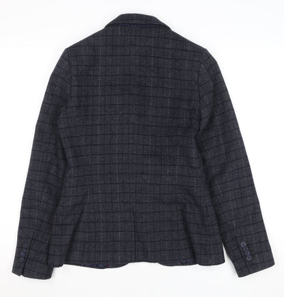 Close-up detail of Crew Clothing women’s grey check wool blend blazer uk 8