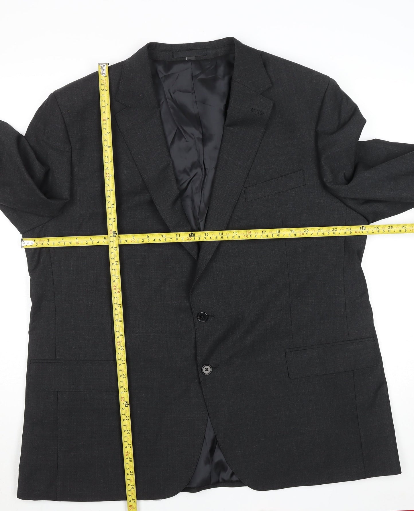 Men’s Grey Wool Blend Two Button Regular Fit Blazer 48R