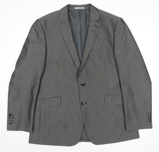 Burton London Men Grey 44R Classic Tailored Two-Button Blazer Jacket