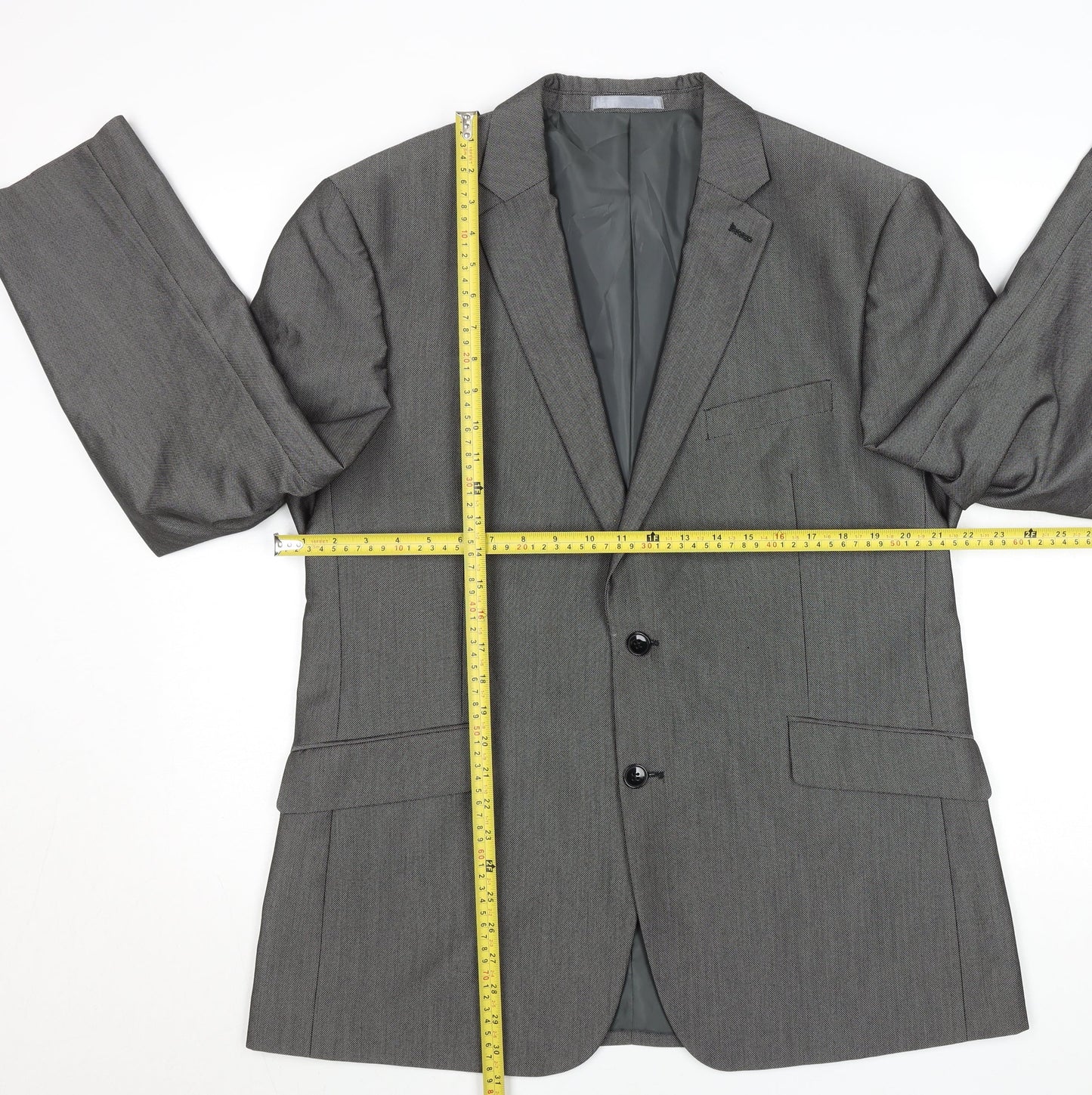Burton London Men Grey 44R Classic Tailored Two-Button Blazer Jacket