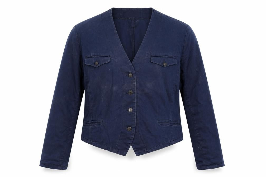 French Connection Women's Blue Cotton Cropped Blazer L