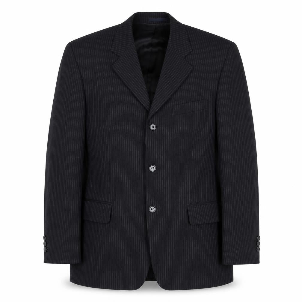 Men’s Black Pinstripe Wool Blazer 38in Regular Fit Jacket