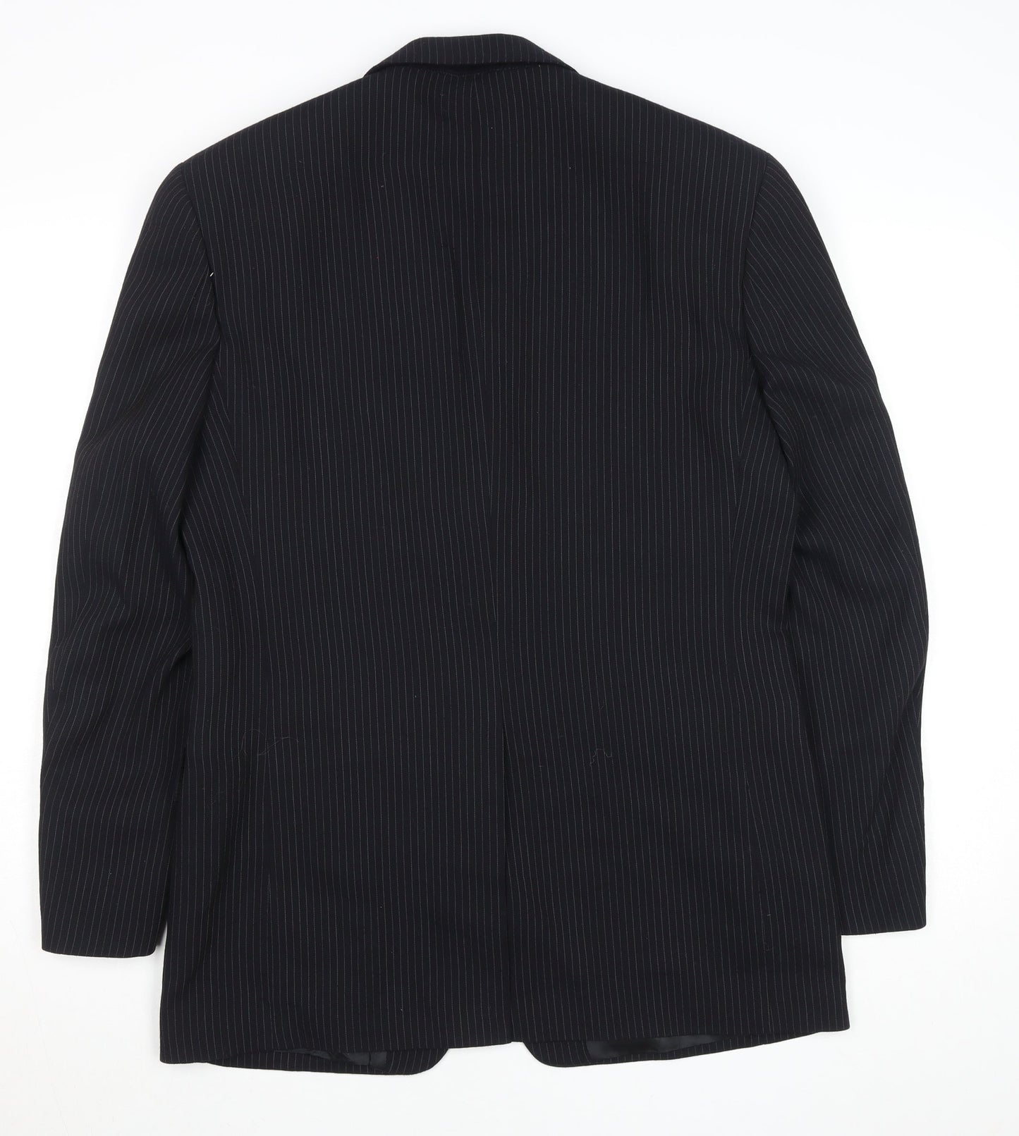 Men’s Black Pinstripe Wool Blazer 38in Regular Fit Jacket
