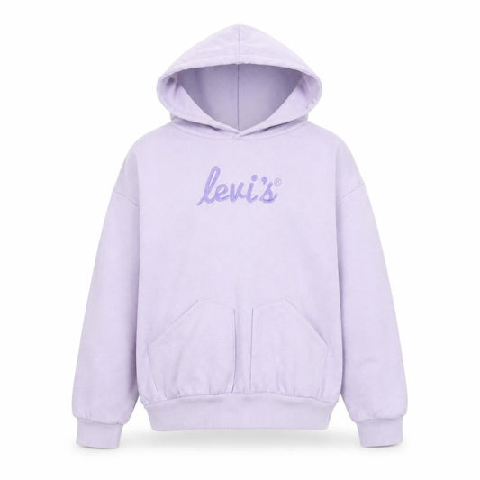Front view of Levi's girls’ purple embroidered logo pullover hoodie 14 years