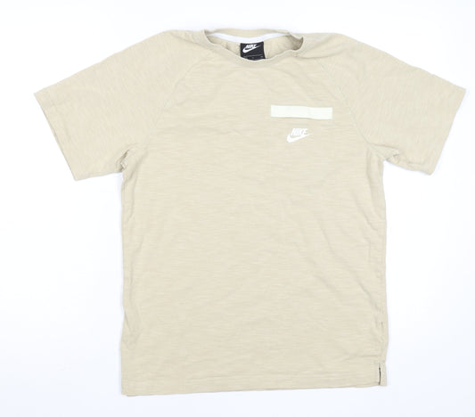 Nike Men's Beige Short Sleeve Crew Neck Cotton T-Shirt Small