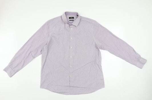 Next Men’s Purple Check Regular Fit Long Sleeve Dress Shirt 17in Collar