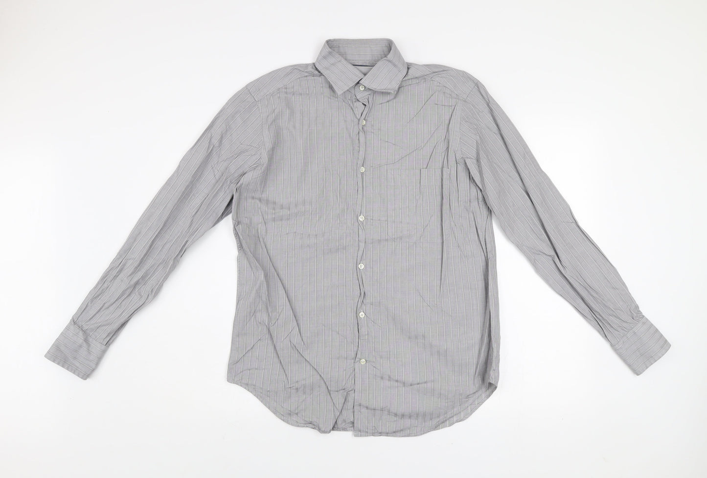 Caliban Men's Grey Striped Dress Shirt 15.5in Collar Regular Fit