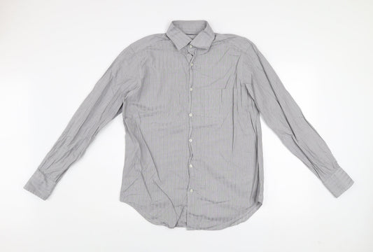 Caliban Men's Grey Striped Dress Shirt 15.5in Collar Regular Fit