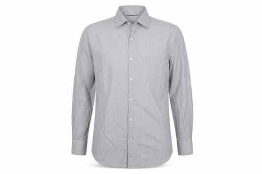 Caliban Men's Grey Striped Dress Shirt 15.5in Collar Regular Fit