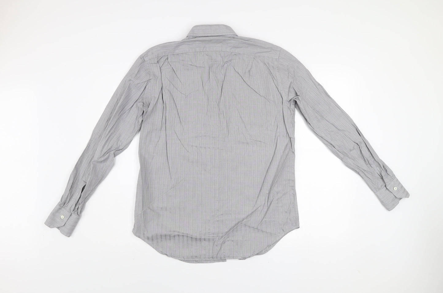 Caliban Men's Grey Striped Dress Shirt 15.5in Collar Regular Fit