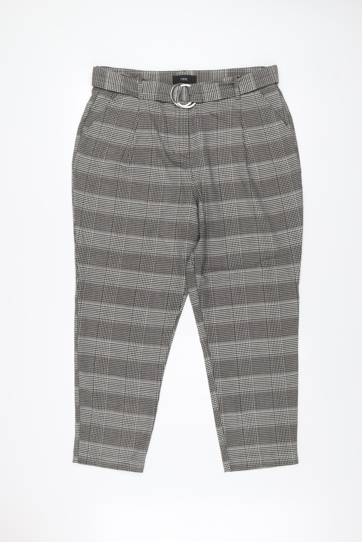 Next Women’s Black Check Tapered Trousers Size 16L Polyester Blend