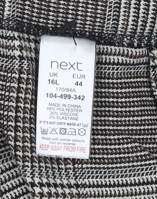 Next Women’s Black Check Tapered Trousers Size 16L Polyester Blend