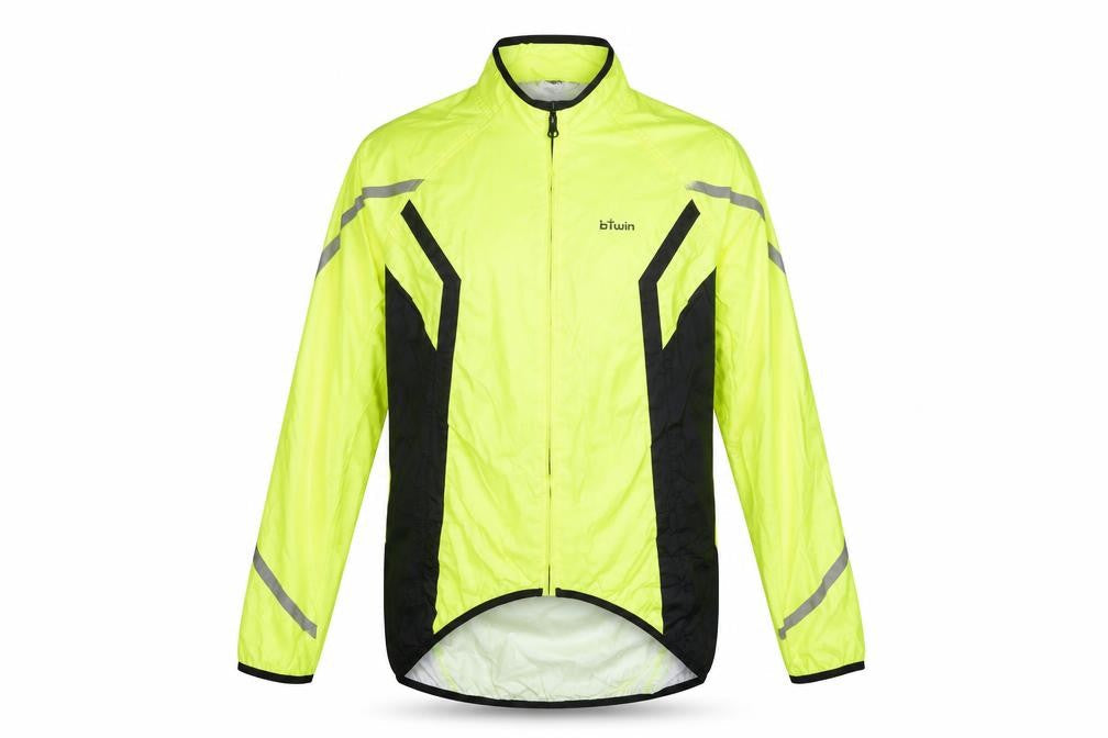 B'Twin Men's Yellow S Windbreaker Cycling Jacket Reflective Lightweight