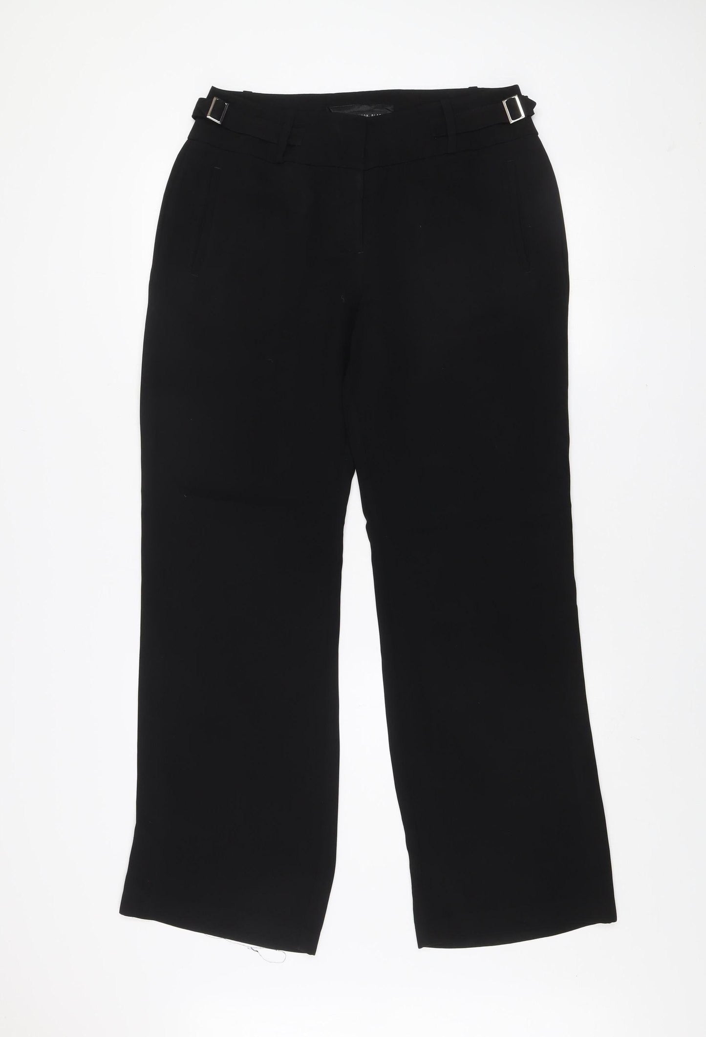 Betty Jackson Black Women's Size 12 Black Straight Leg Belted Trousers