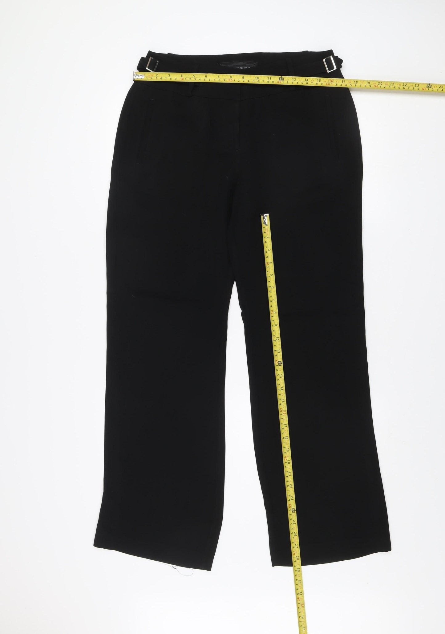 Betty Jackson Black Women's Size 12 Black Straight Leg Belted Trousers