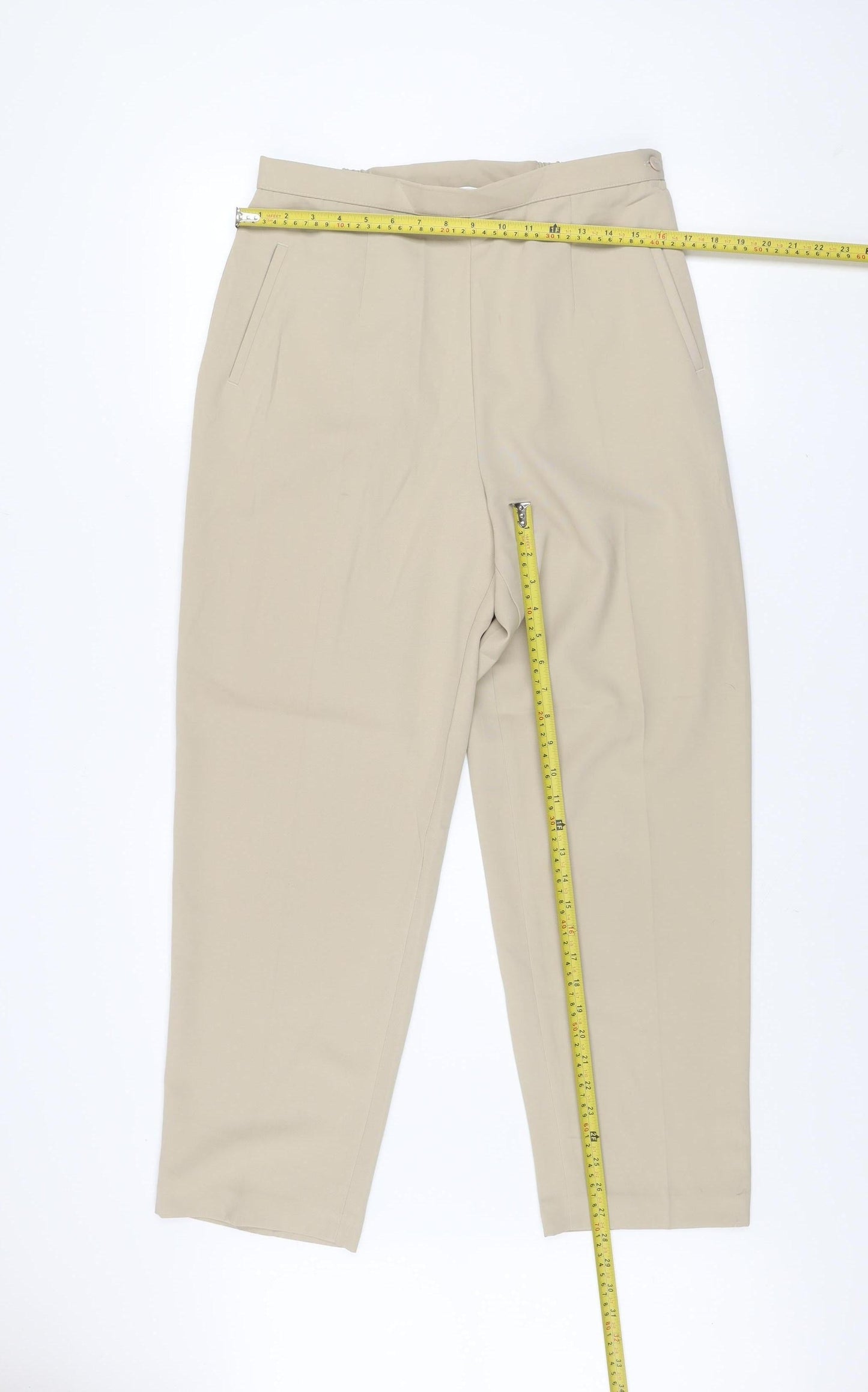 Marks and Spencer Women's Beige High Rise Pleated Trousers UK 16