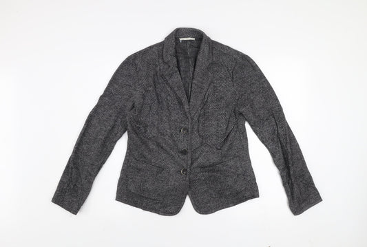Brax Women's Grey Herringbone Wool Blend Blazer Size 12 Classic Style