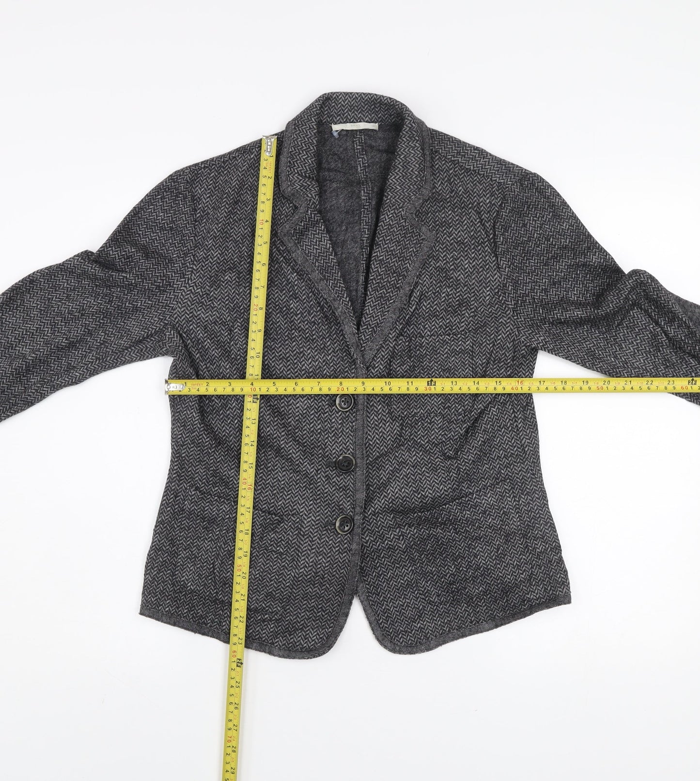 Brax Women's Grey Herringbone Wool Blend Blazer Size 12 Classic Style