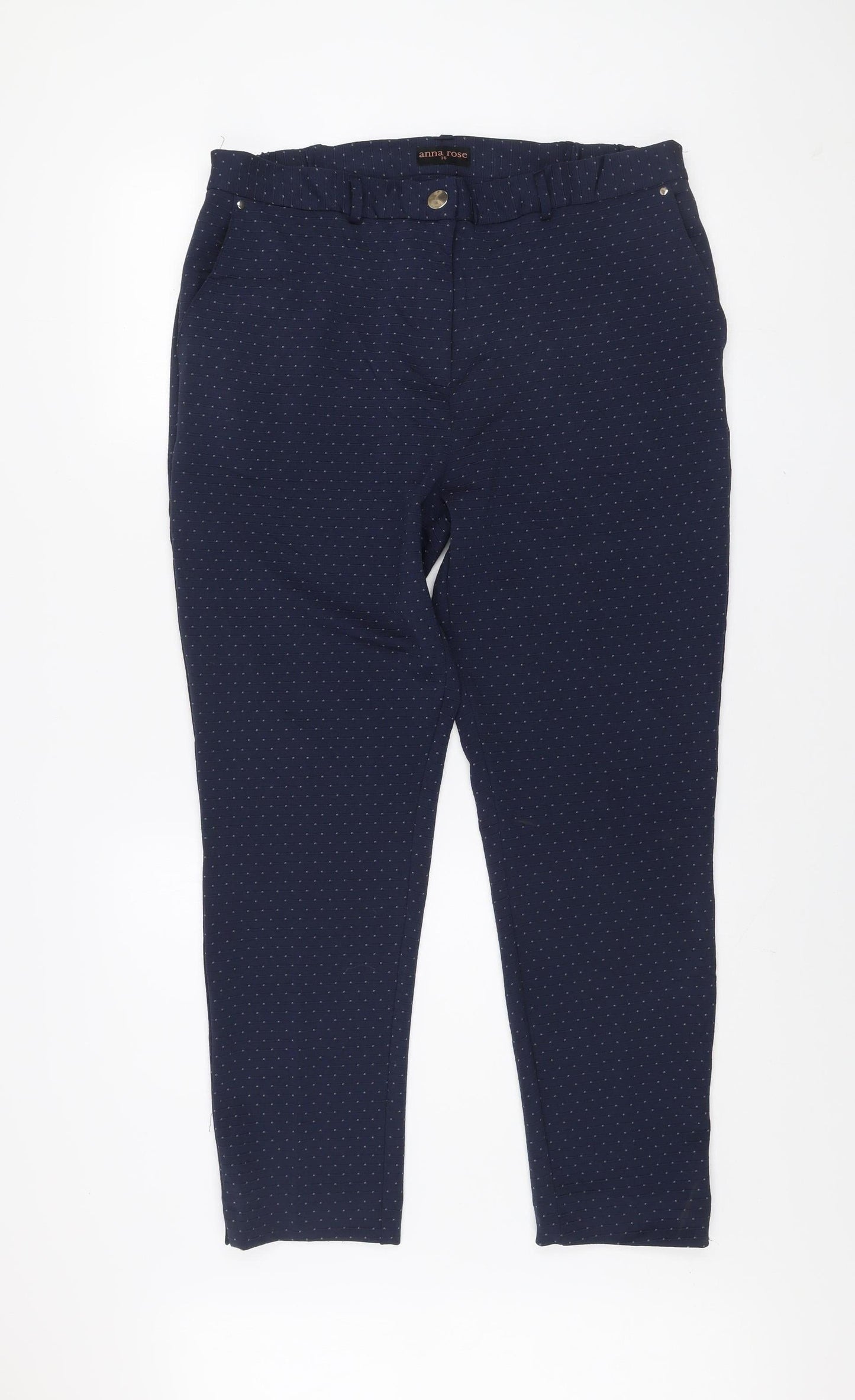 Anna Rose Women’s Blue Polka Dot Stretch Tapered Trousers Size 16
