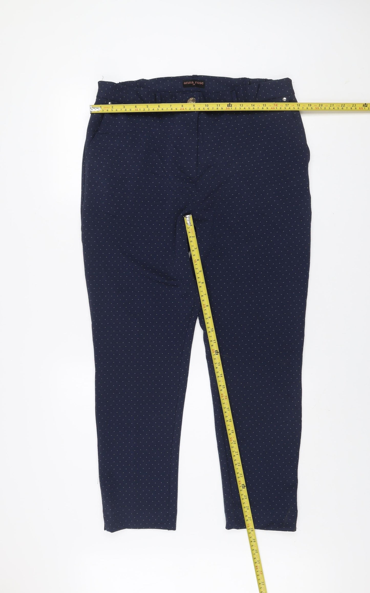 Anna Rose Women’s Blue Polka Dot Stretch Tapered Trousers Size 16