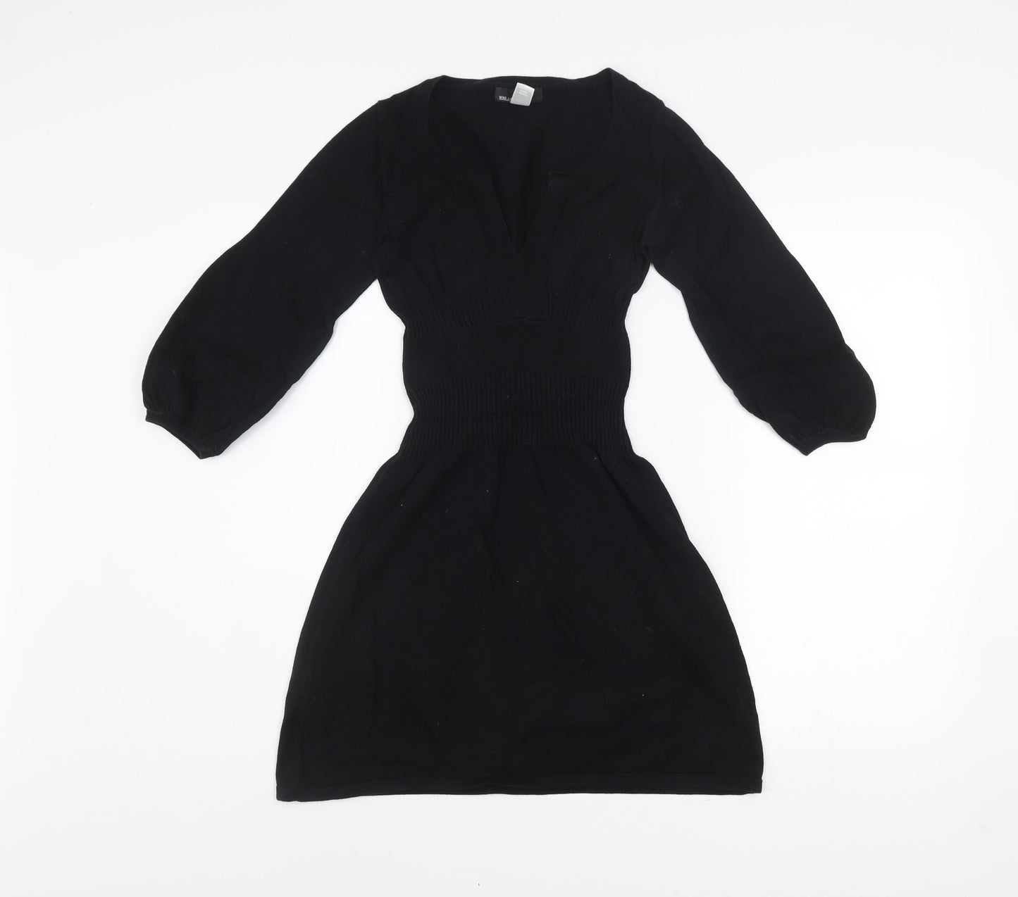 Mango Women Black Size 8 Fit & Flare Knit Dress 3/4 Sleeve