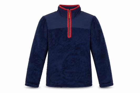 Front view of Joules girls’ blue fleece 1/4 zip jacket 11-12 years
