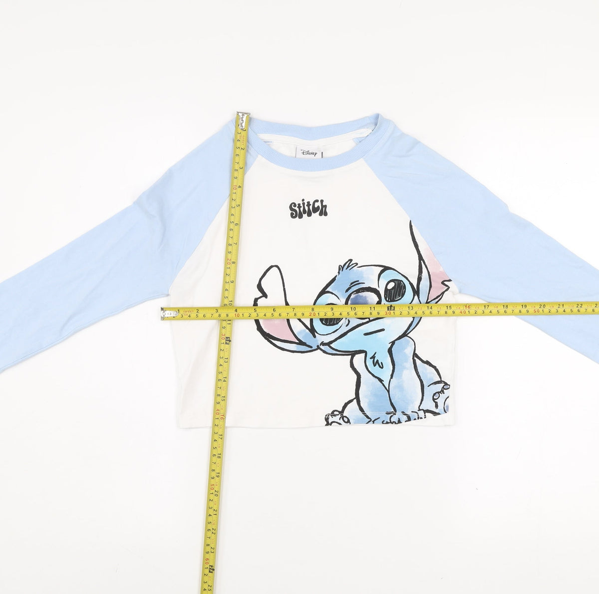 Disney Girls Blue Stitch Cropped Long Sleeve T-Shirt Size S