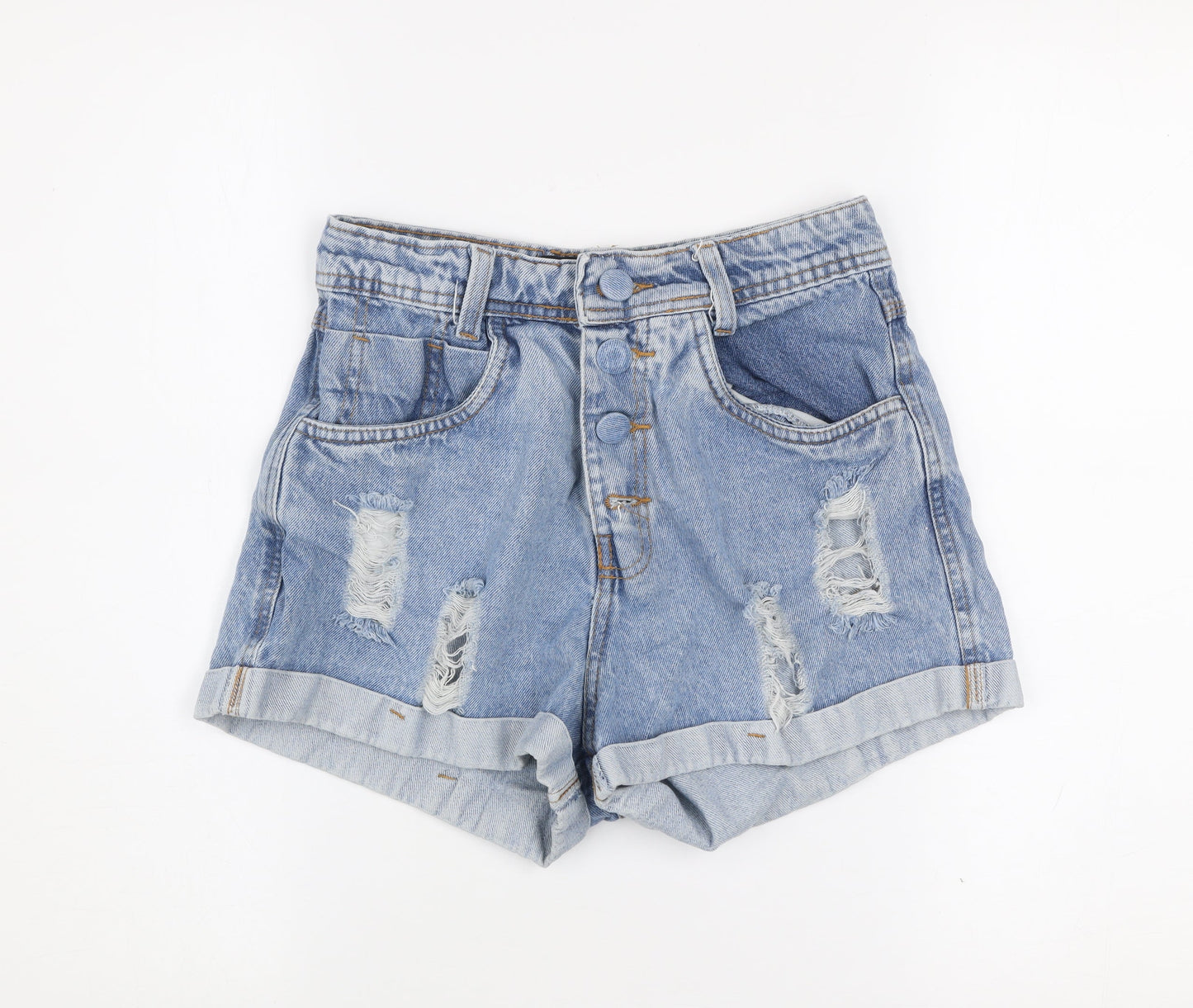 Marrice Jeans Women Light Blue Distressed Denim Shorts Size 8 High Rise