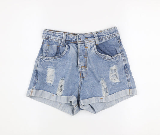 Marrice Jeans Women Light Blue Distressed Denim Shorts Size 8 High Rise
