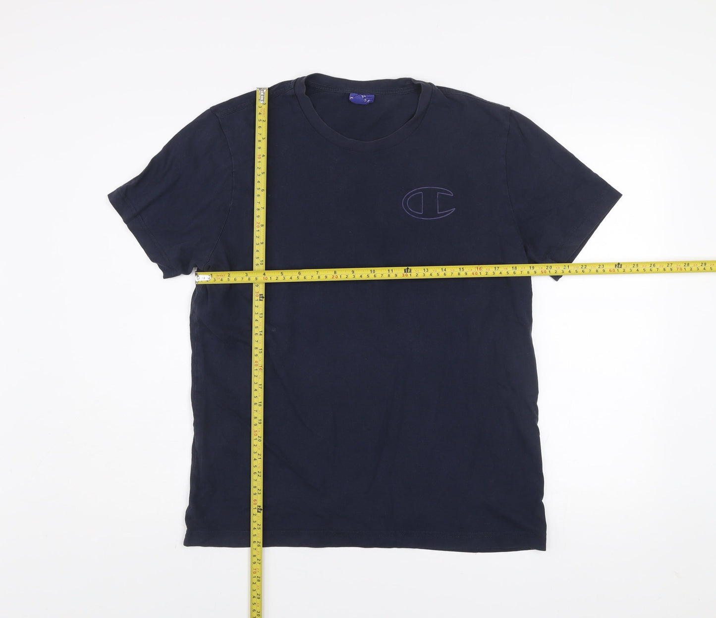 Champion Men’s Blue Cotton Crew Neck Short Sleeve T-Shirt - Large