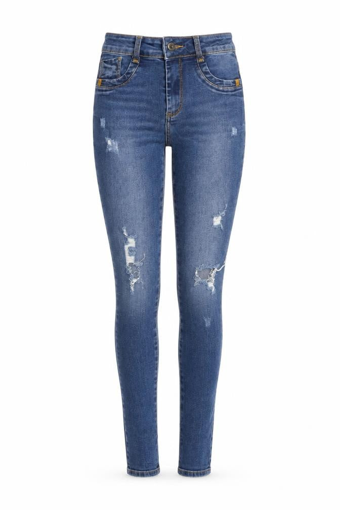OKT Women Blue Distressed Skinny Jeans Size 12 Mid Rise