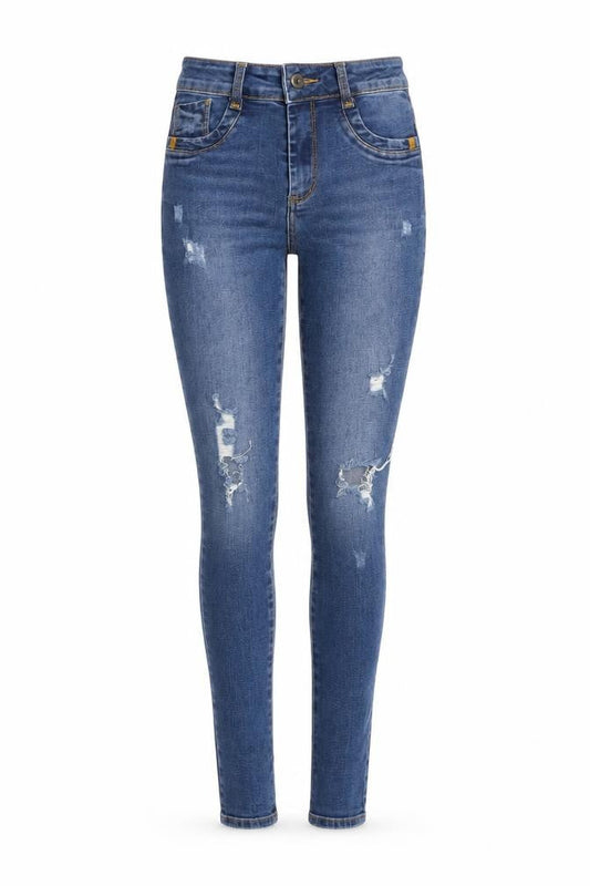 OKT Women Blue Distressed Skinny Jeans Size 12 Mid Rise