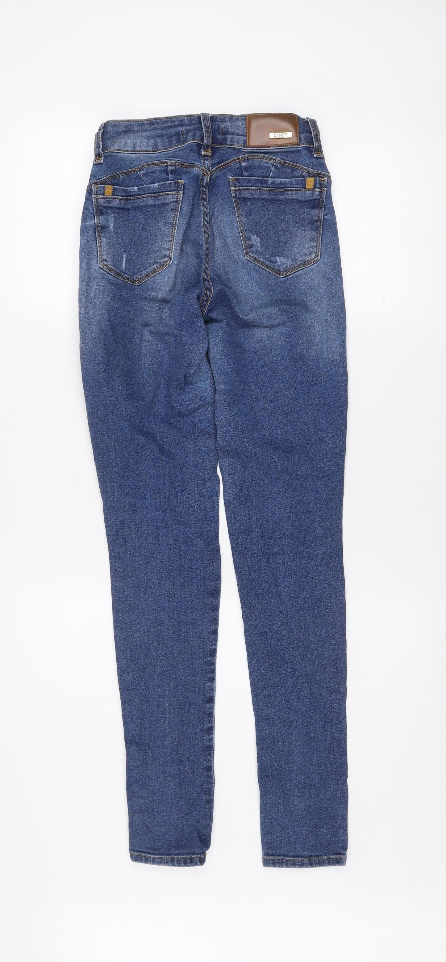 OKT Women Blue Distressed Skinny Jeans Size 12 Mid Rise