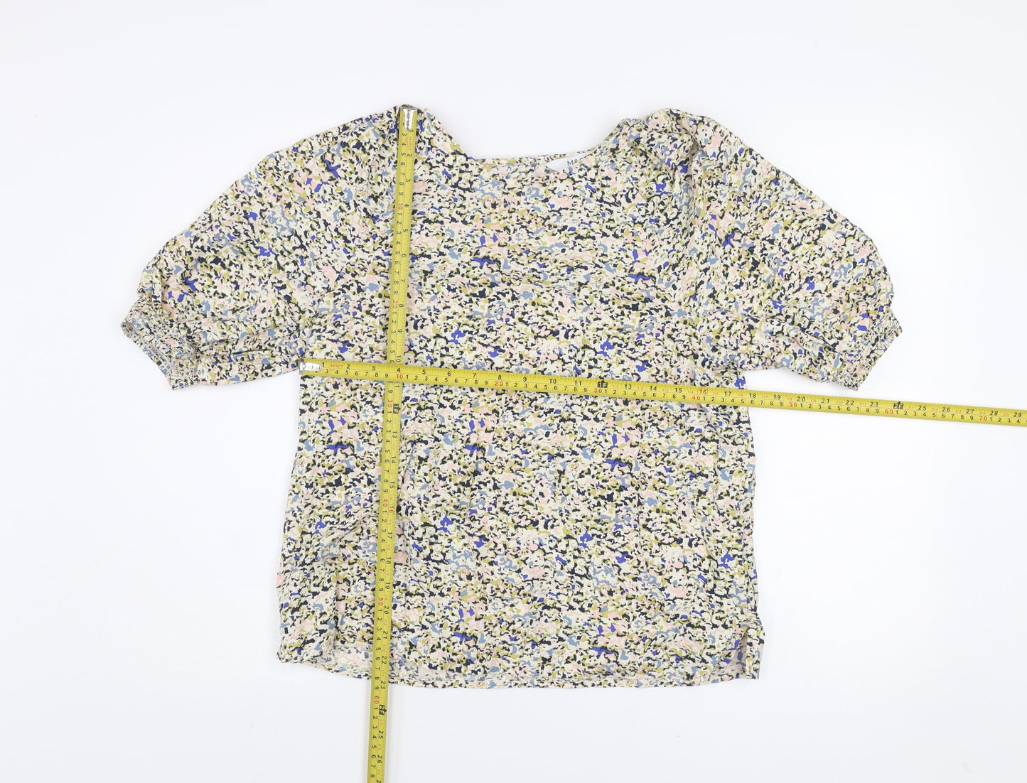 Marks and Spencer Women's Multicoloured Floral Blouse Size 12 Regular Cotton Modal Short Sleeve