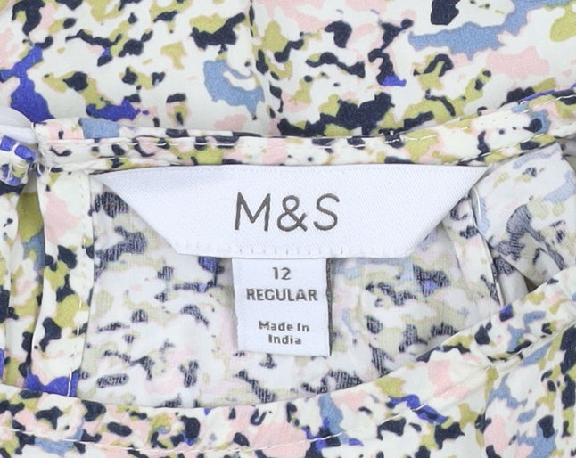 Marks and Spencer Women's Multicoloured Floral Blouse Size 12 Regular Cotton Modal Short Sleeve