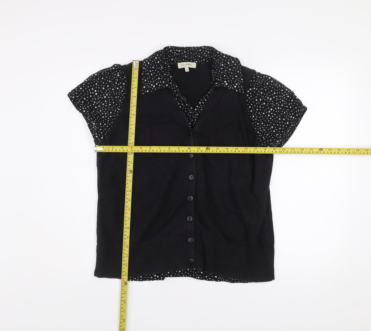 Rocha.John Rocha Womens Black Polka Dot Collared Button-Up Top Size 20
