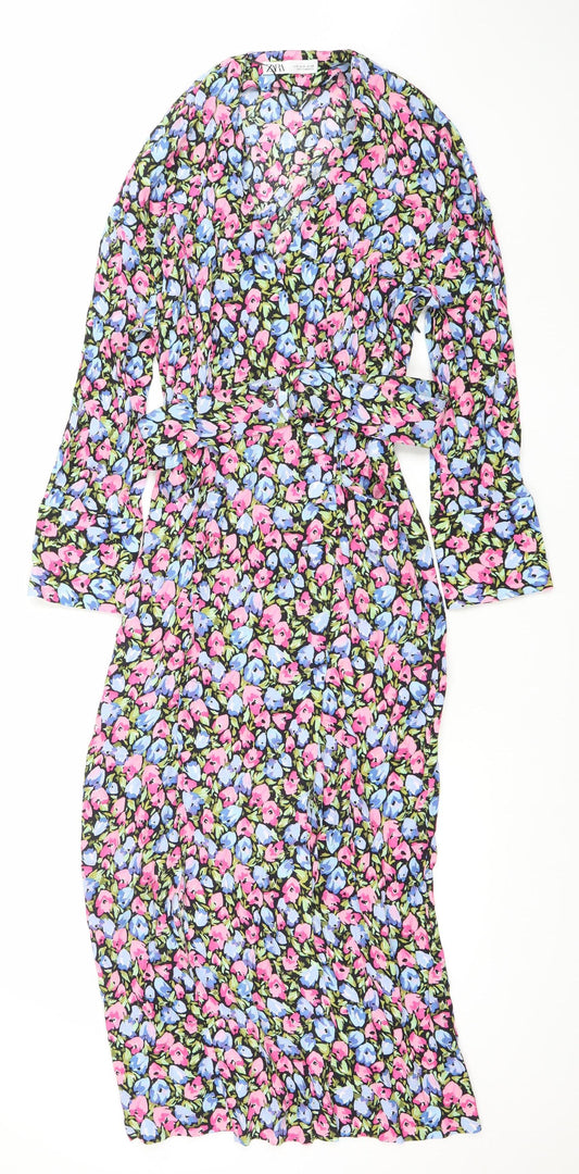 Zara Women's Multicoloured Floral Off Shoulder Bodycon Midi Dress S