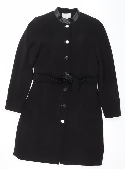 H&M Womens Black Belted Long Coat Size 12 Classic Style
