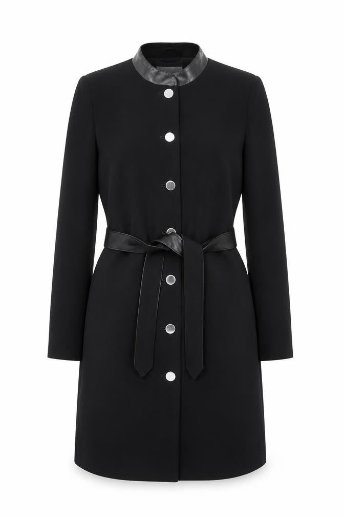 H&M Womens Black Belted Long Coat Size 12 Classic Style
