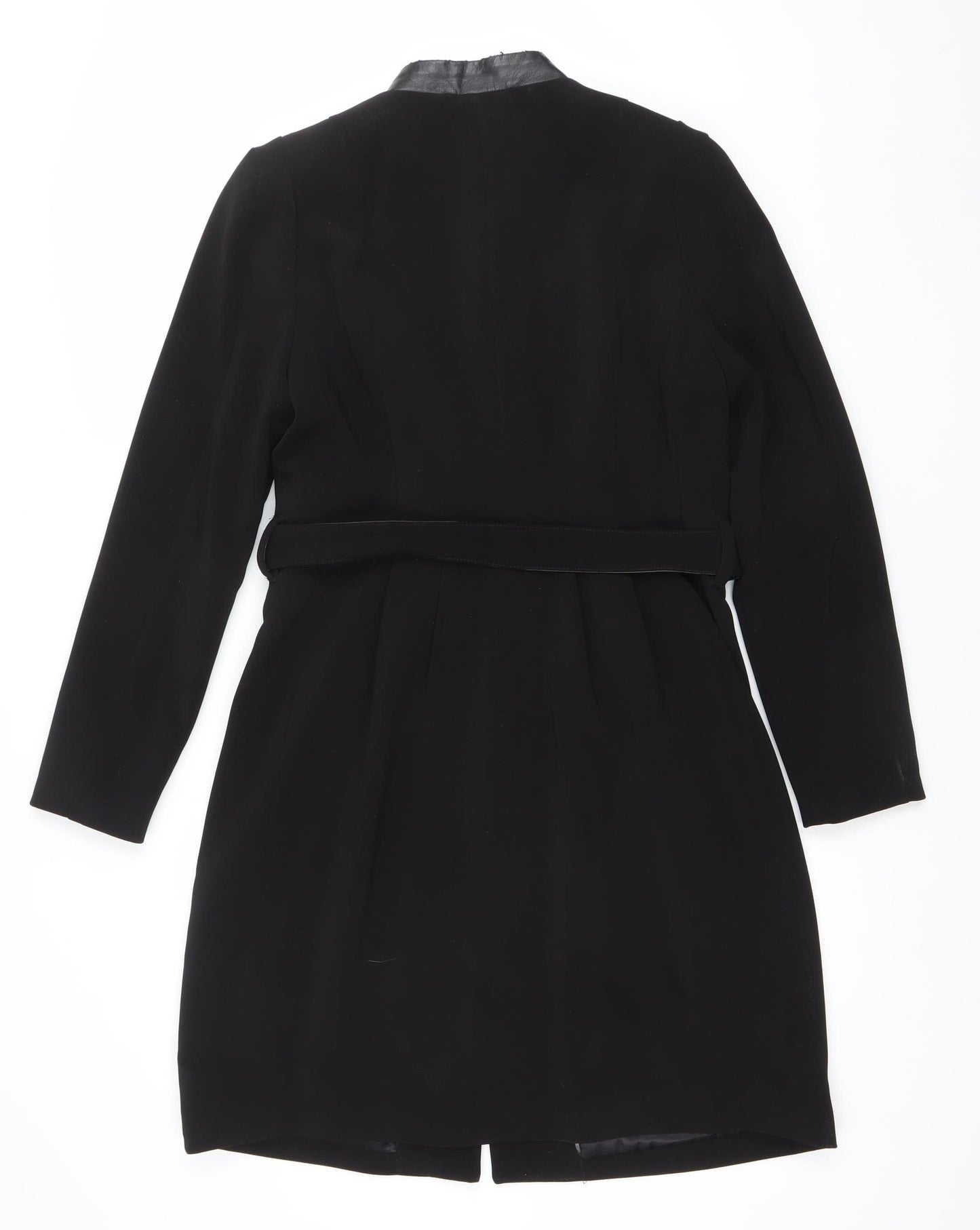 H&M Womens Black Belted Long Coat Size 12 Classic Style