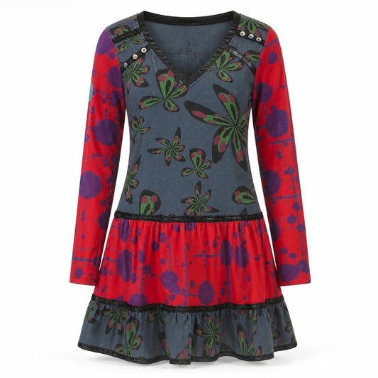 Smash Women's Multicoloured M A-Line Long Sleeve Jersey Dress