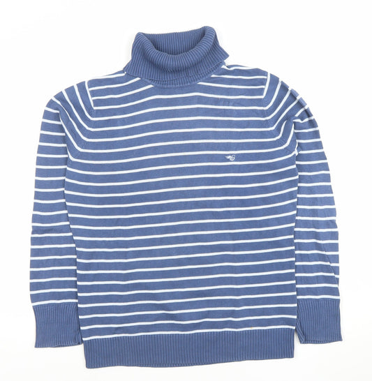 Esprit Women's Blue Striped Roll Neck Cotton Jumper Size 2XL