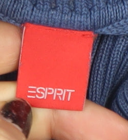 Esprit Women's Blue Striped Roll Neck Cotton Jumper Size 2XL