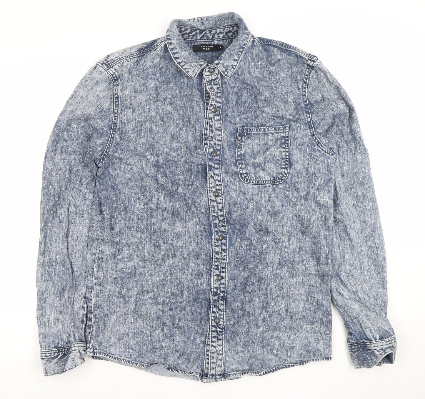 New Look Men Blue Denim Long Sleeve Button-Up Shirt M