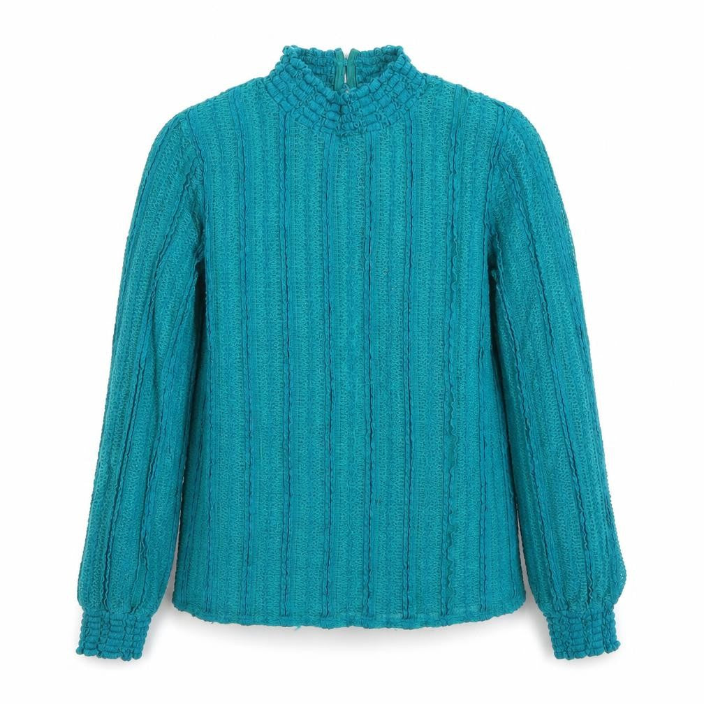 Gallery Women’s Teal Long Sleeve Knit High Neck Blouse UK M